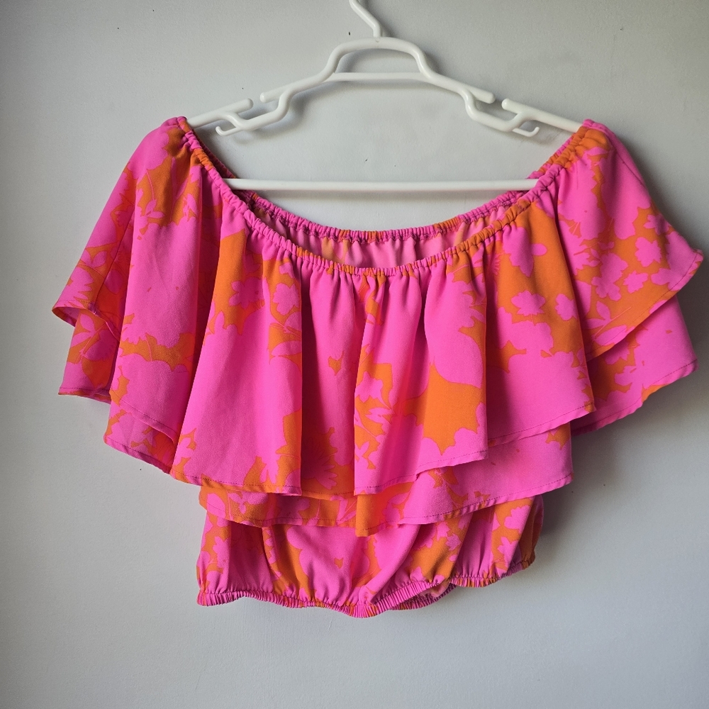 Sugarlips Pink and Orange Off-Shoulder Top L - Picture 6 of 7